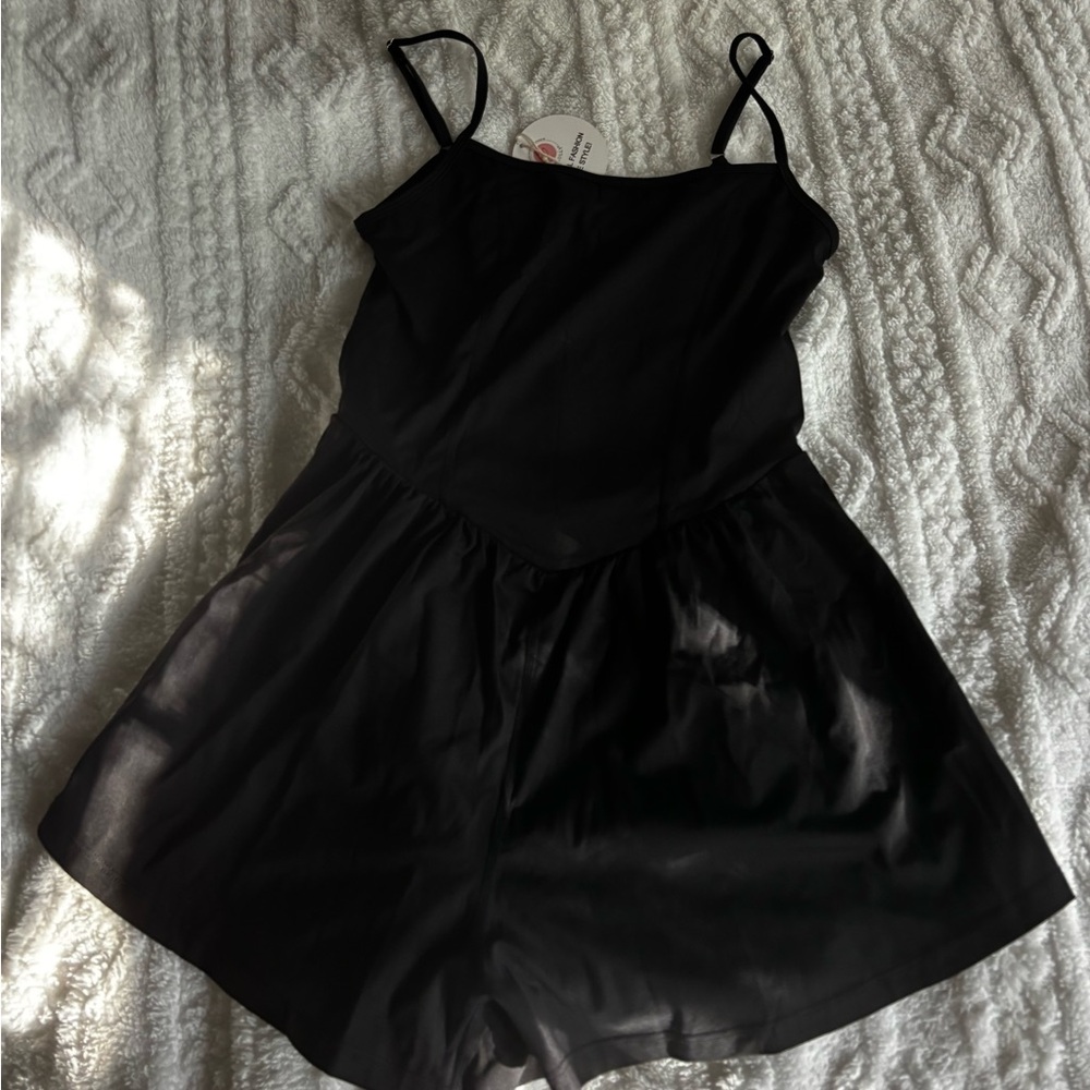 Black Spaghetti Strap Athletic Romper